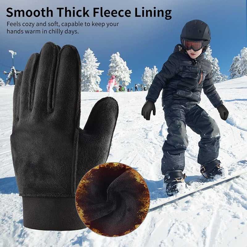 OOPOR Kid Winter Gloves with Grip - Boy Girl Wram Thermal Ski Touch Screen Bike Mittens Black 6-12 Year - Image 4